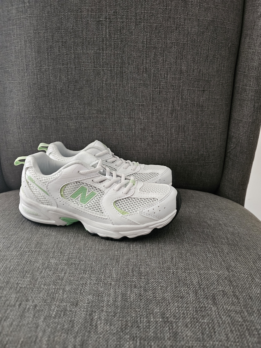 New Balance Kids White Sneakers with Light Green Accents
